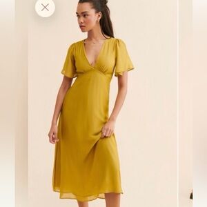 Lisa Says Gah Grace Chiffon Midi Dress in Chartreuse